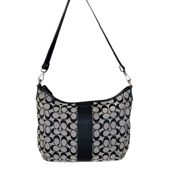 COACH Signature Monogram Handbag Grey Black Canvas Purse F29941 - Picture 1 of 9